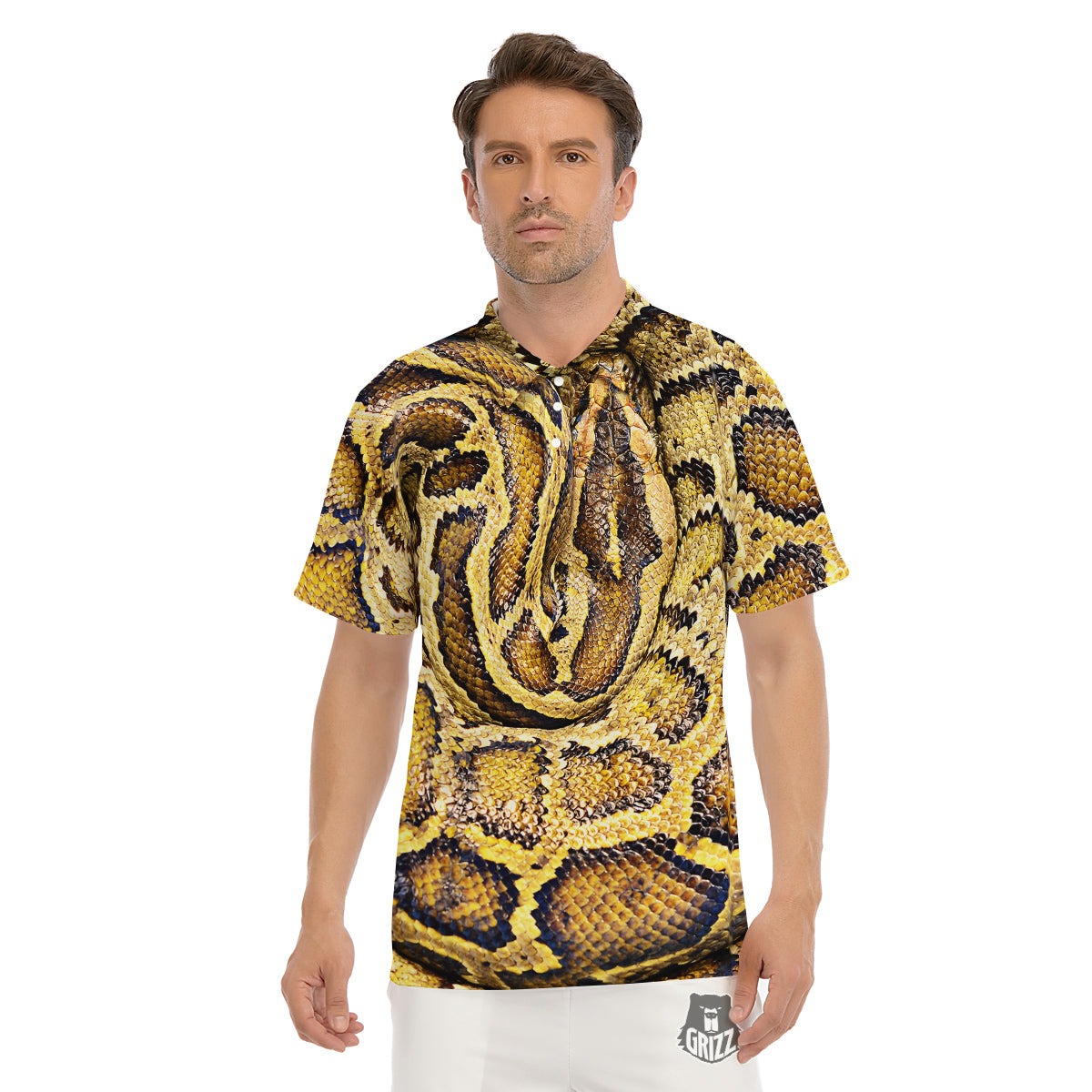 Snake Burmese Python Print Men's Golf Shirts-grizzshop