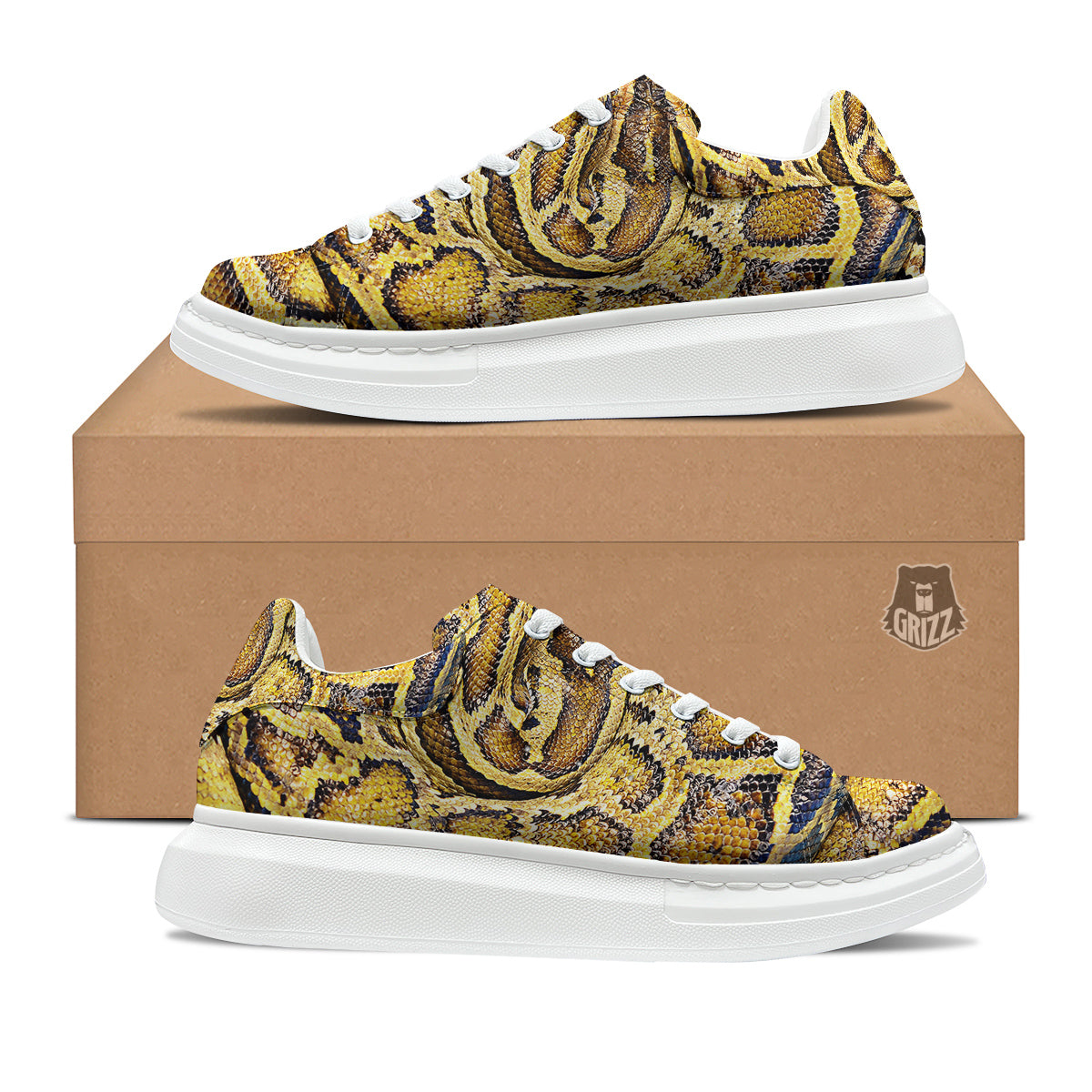 Snake Burmese Python Print Platform Shoes-grizzshop