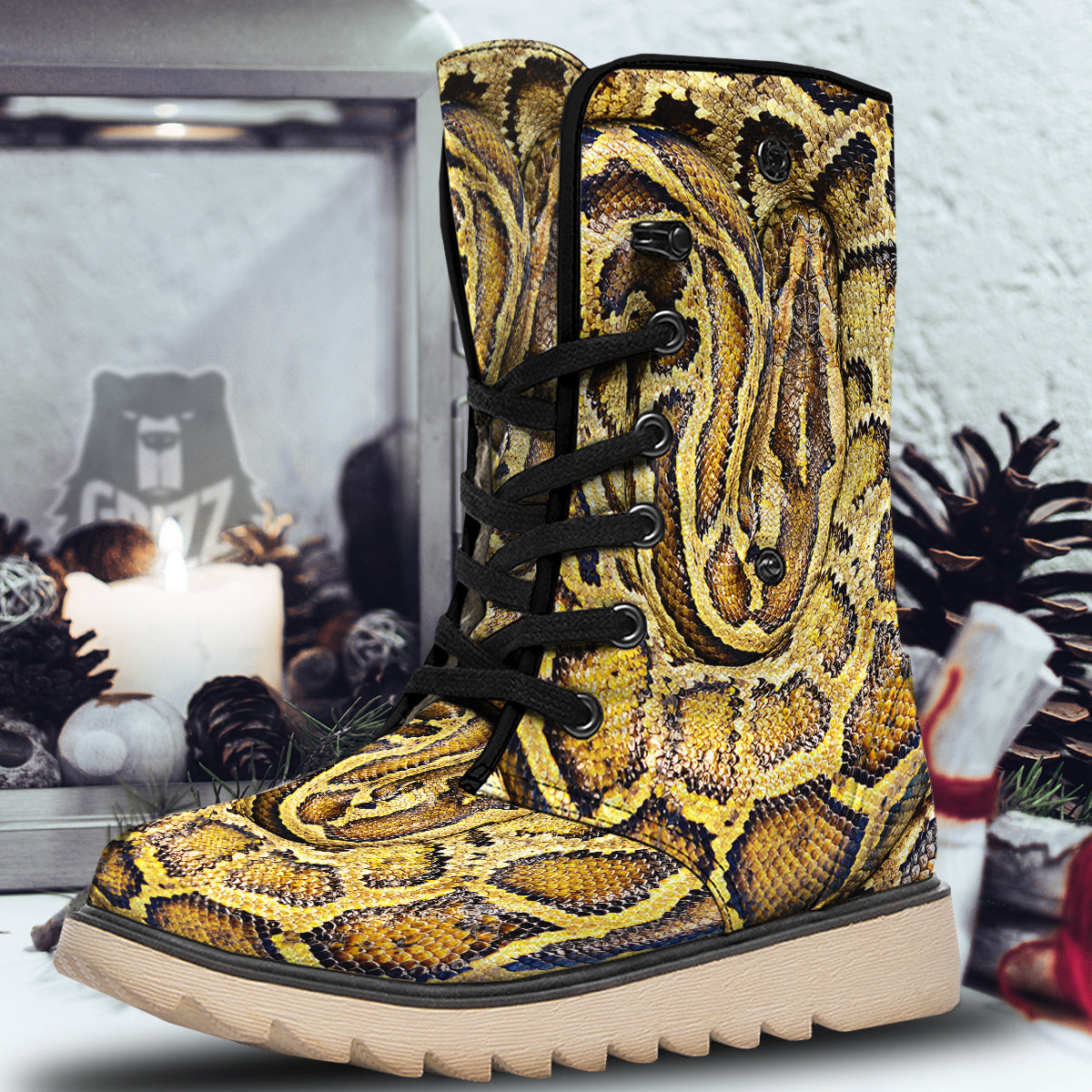 Snake Burmese Python Print Snow Boots-grizzshop