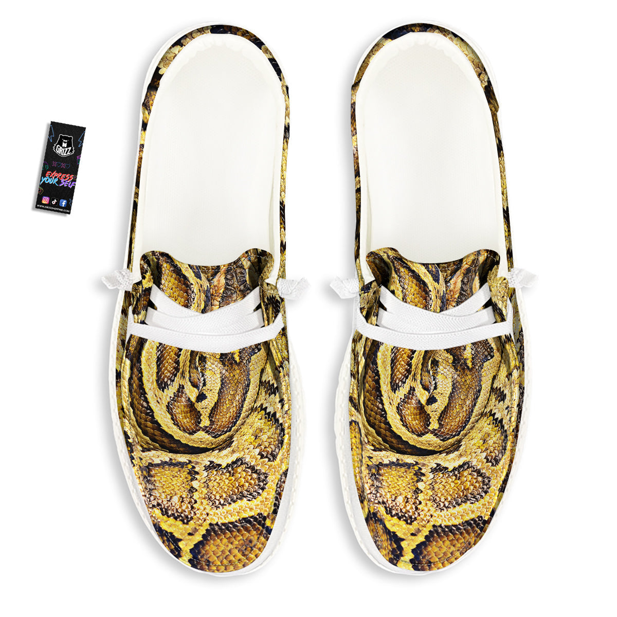 Snake Burmese Python Print White Loafers-grizzshop