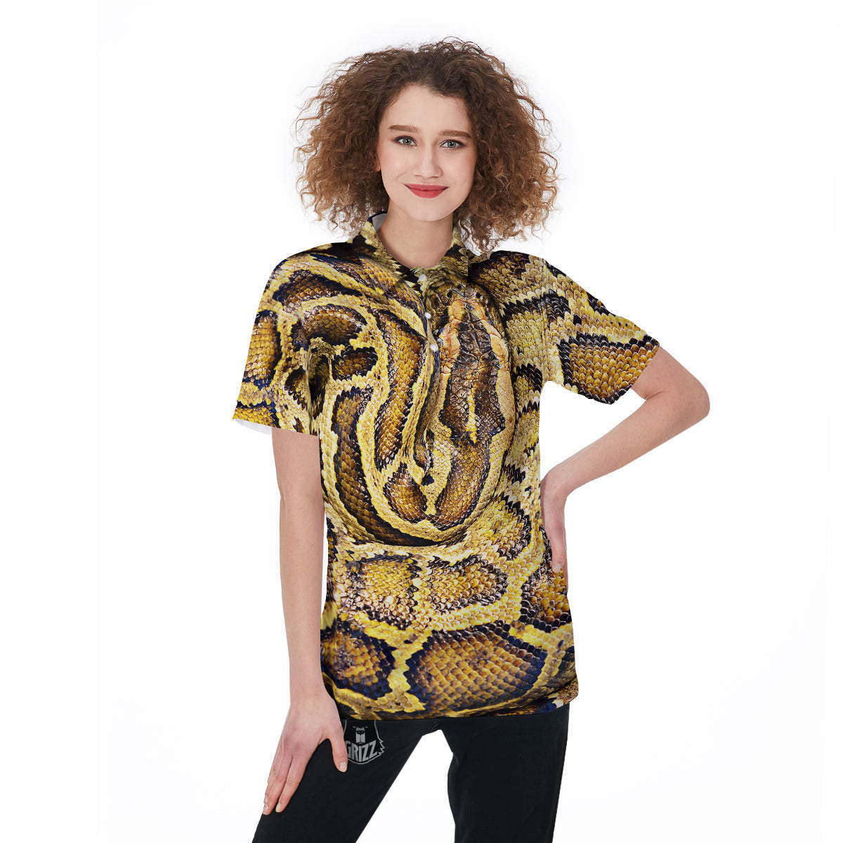 Snake Burmese Python Print Women's Golf Shirts-grizzshop