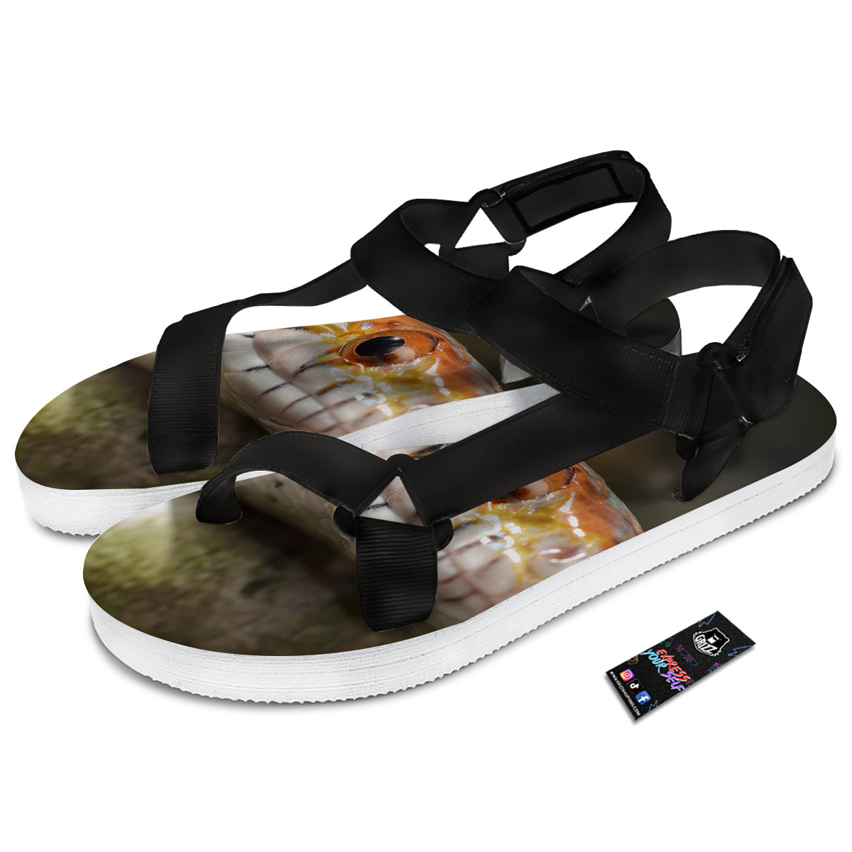 Snake Corn Print Black Open Toe Sandals-grizzshop