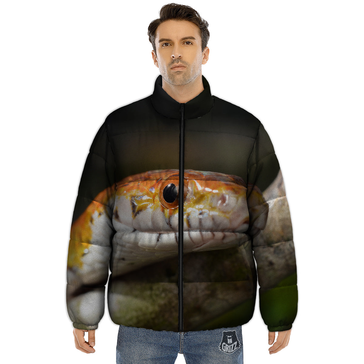 Snake Corn Print Puffer Jacket-grizzshop