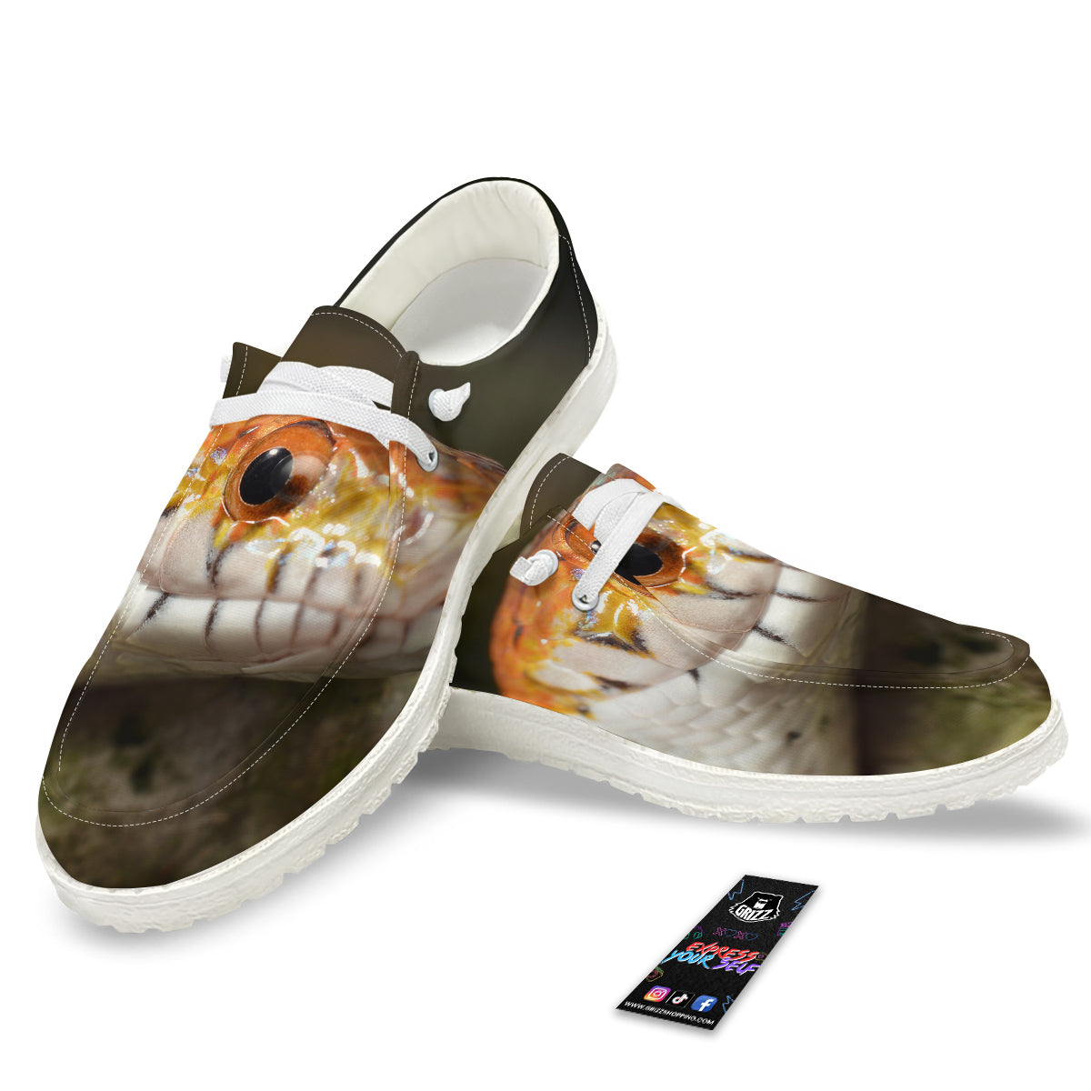 Snake Corn Print White Loafers-grizzshop