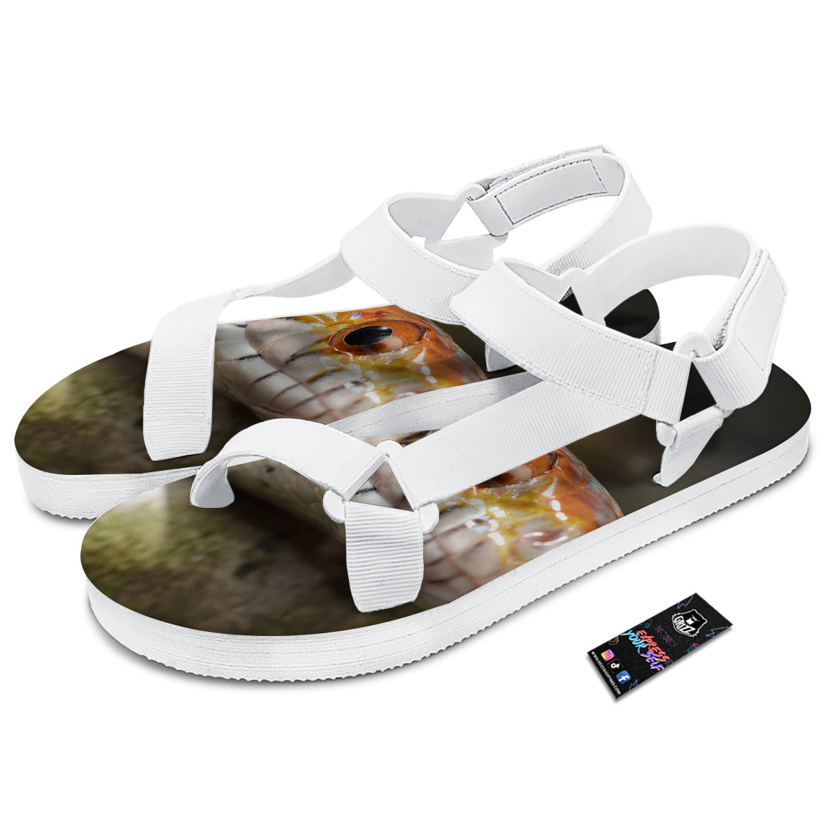 Snake Corn Print White Open Toe Sandals-grizzshop