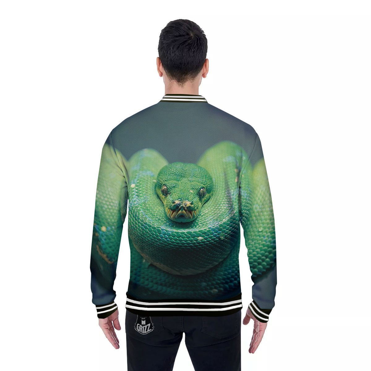 Snake Emerald Tree Boa Print Baseball Jacket-grizzshop
