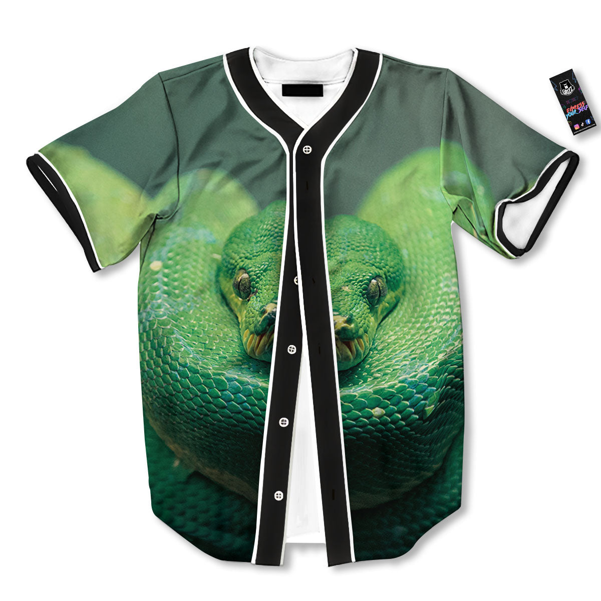 Snake Emerald Tree Boa Print Baseball Jersey-grizzshop