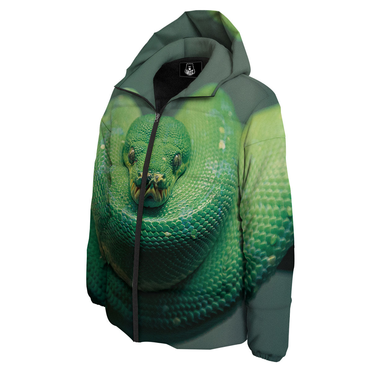 Snake Emerald Tree Boa Print Down Jacket-grizzshop