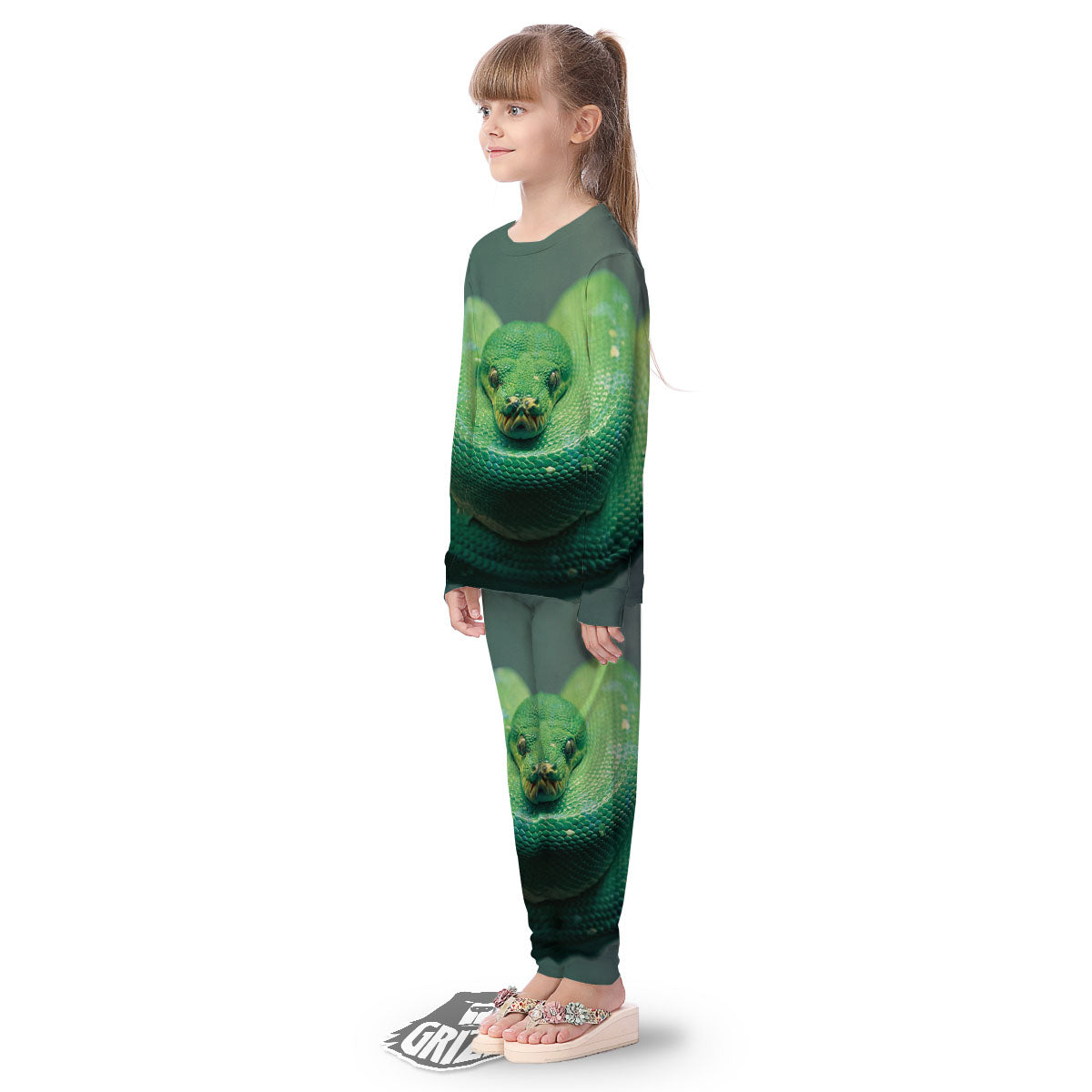 Snake Emerald Tree Boa Print Kid's Pajamas-grizzshop