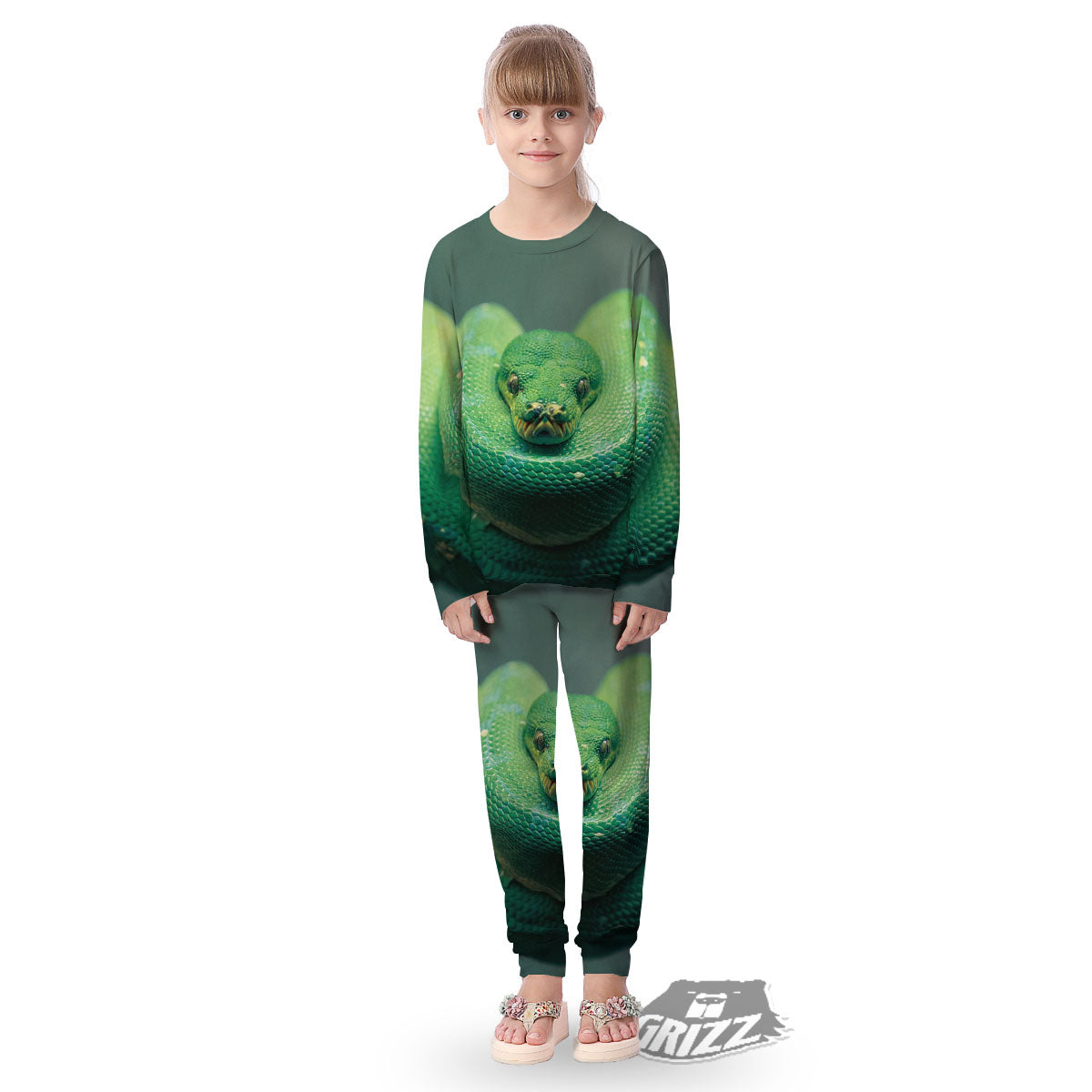 Snake Emerald Tree Boa Print Kid's Pajamas-grizzshop
