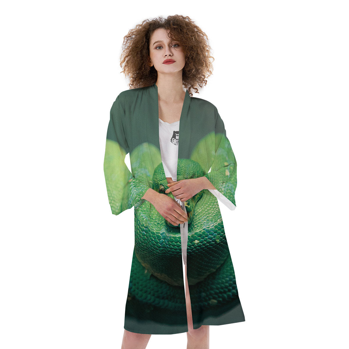 Snake Emerald Tree Boa Print Kimono-grizzshop