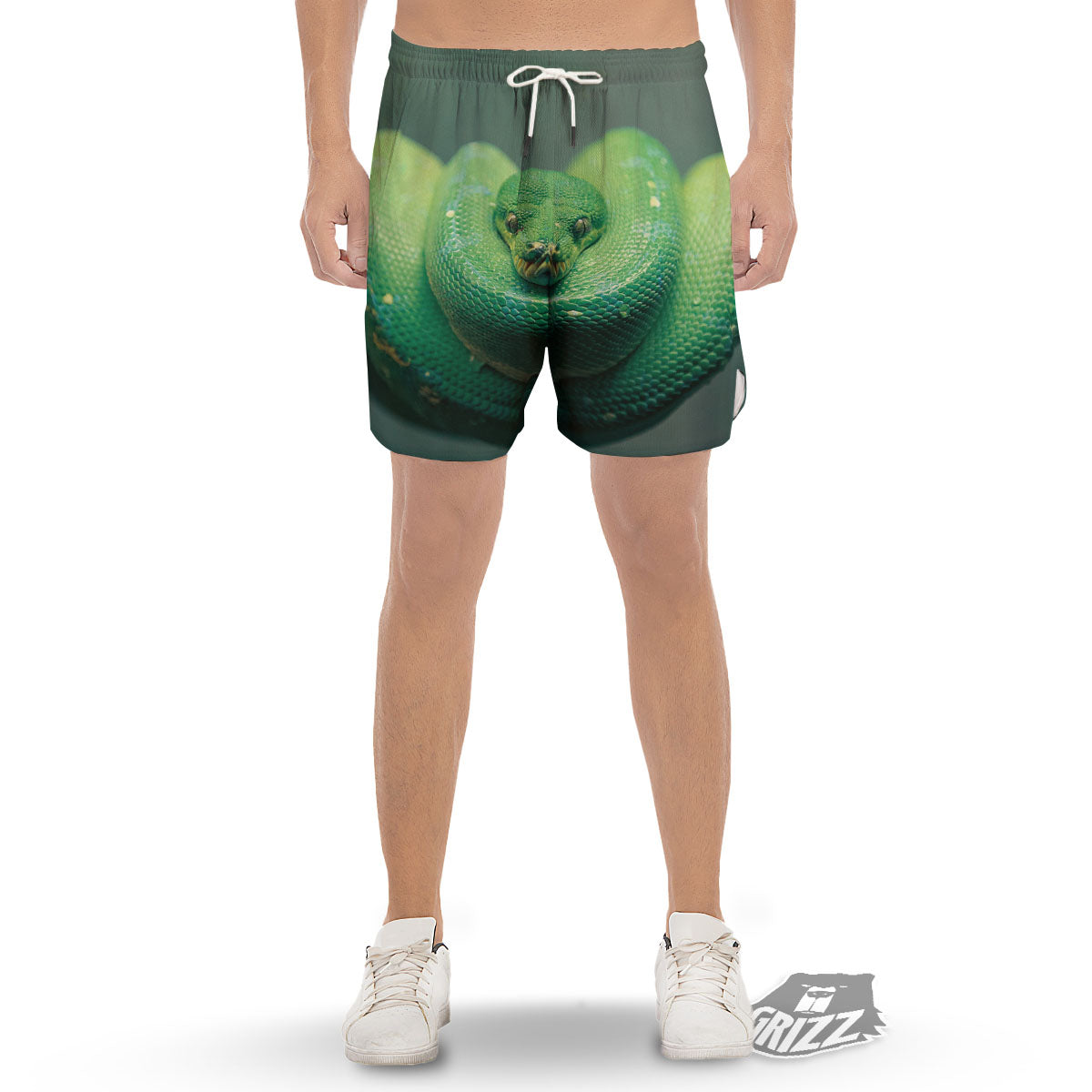 Snake Emerald Tree Boa Print Men's Gym Shorts-grizzshop