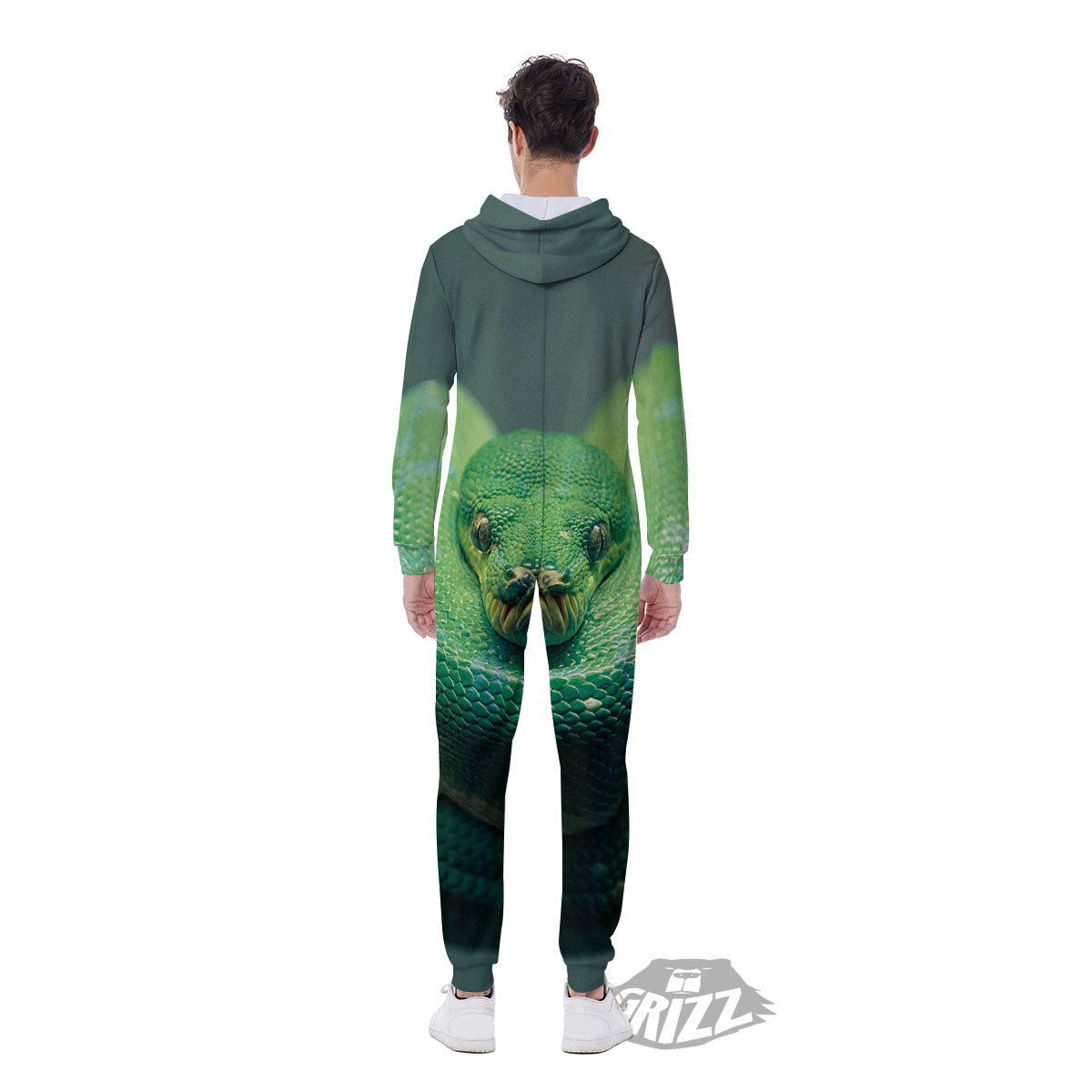 Snake Emerald Tree Boa Print Men's Jumpsuit-grizzshop