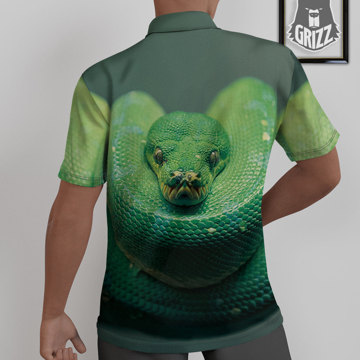 Snake Emerald Tree Boa Print Untucked Shirts-grizzshop
