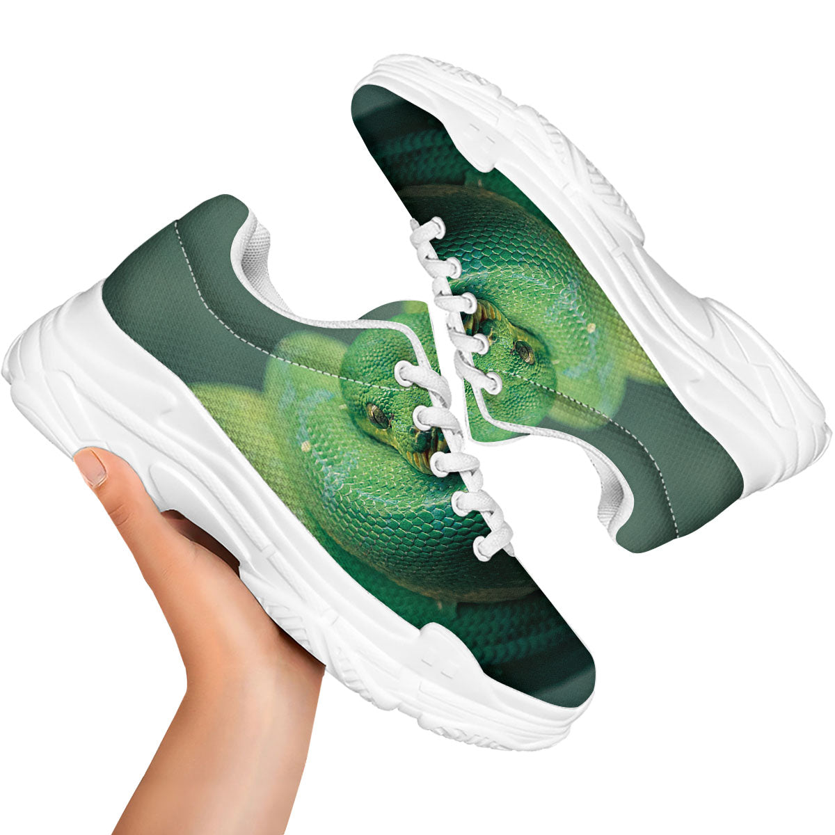 Snake Emerald Tree Boa Print White Chunky Shoes-grizzshop