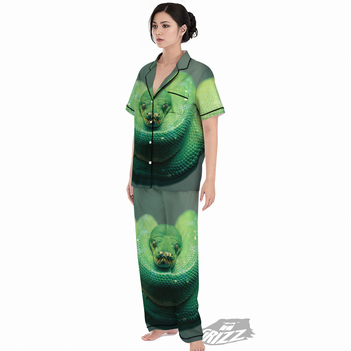 Snake Emerald Tree Boa Print Women's Pajamas Set-grizzshop