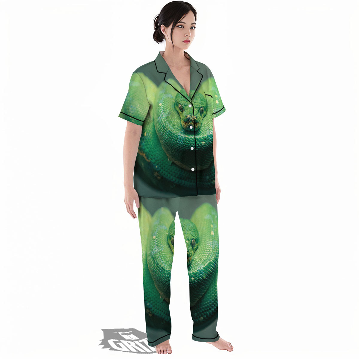 Snake Emerald Tree Boa Print Women's Pajamas Set-grizzshop