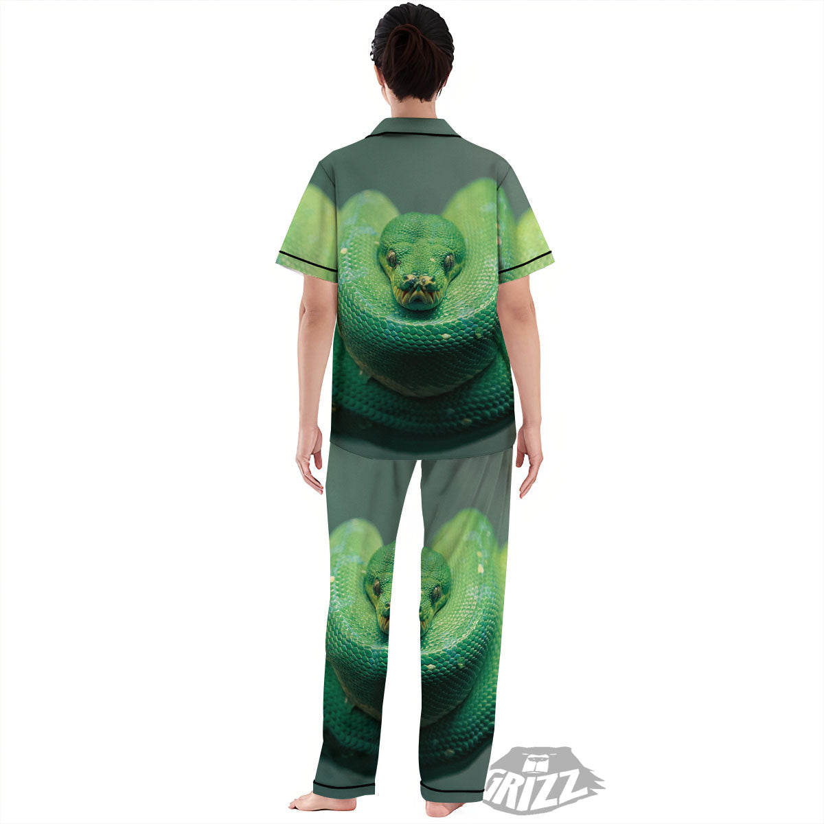 Snake Emerald Tree Boa Print Women's Pajamas Set-grizzshop