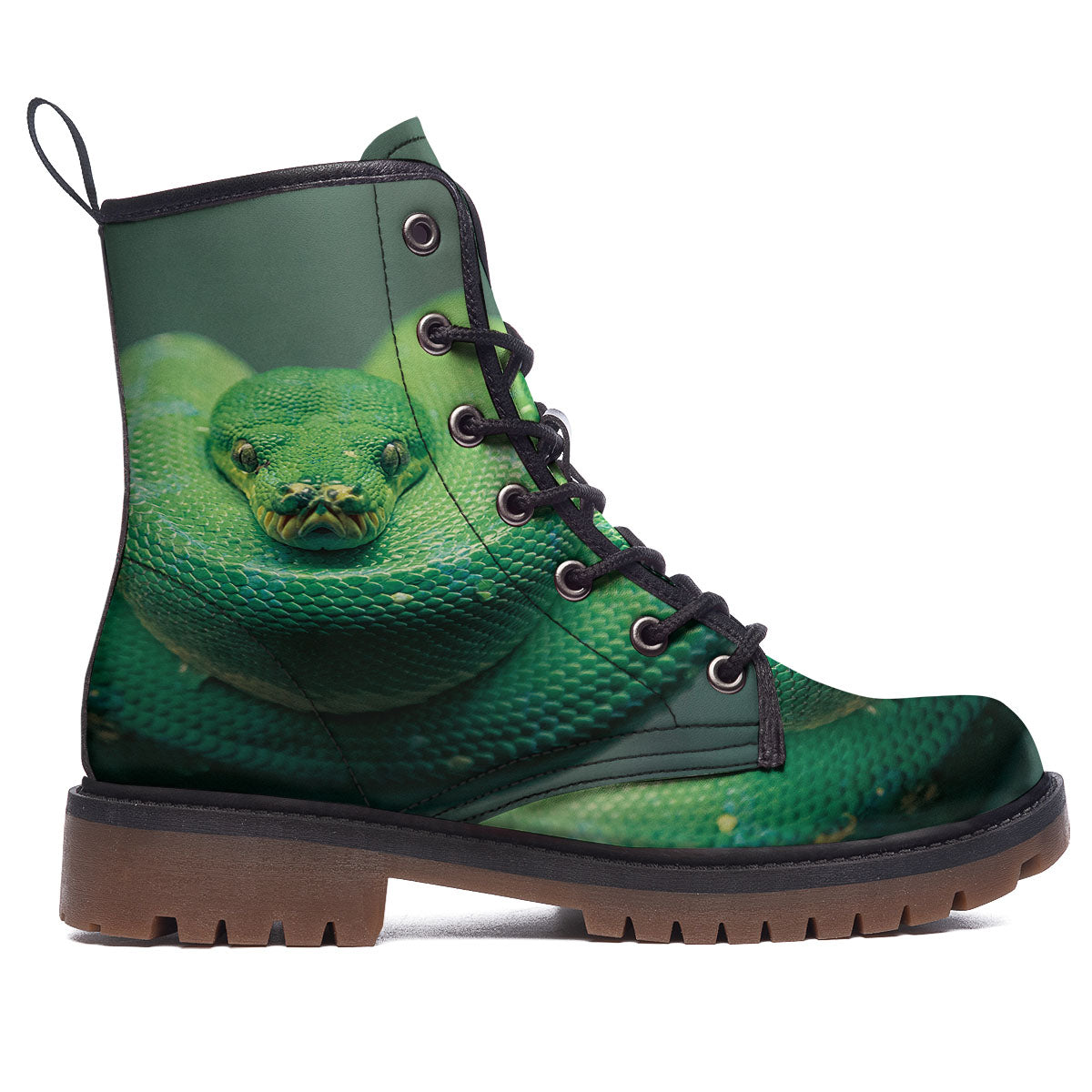 Snake Emerald Tree Boa Print Work Boots-grizzshop