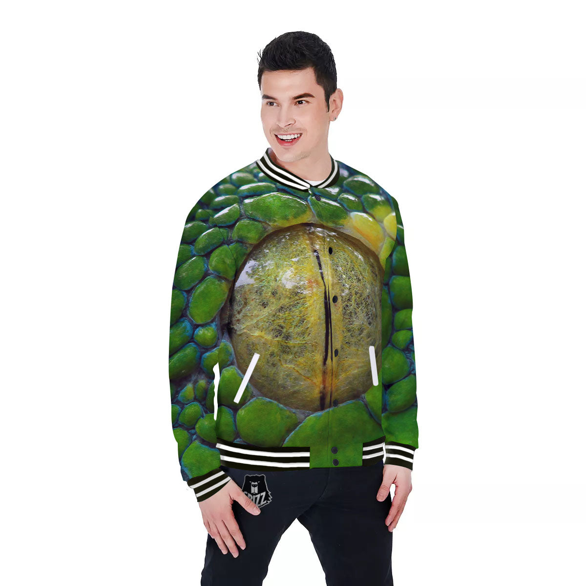 Snake Eye Green Print Baseball Jacket-grizzshop