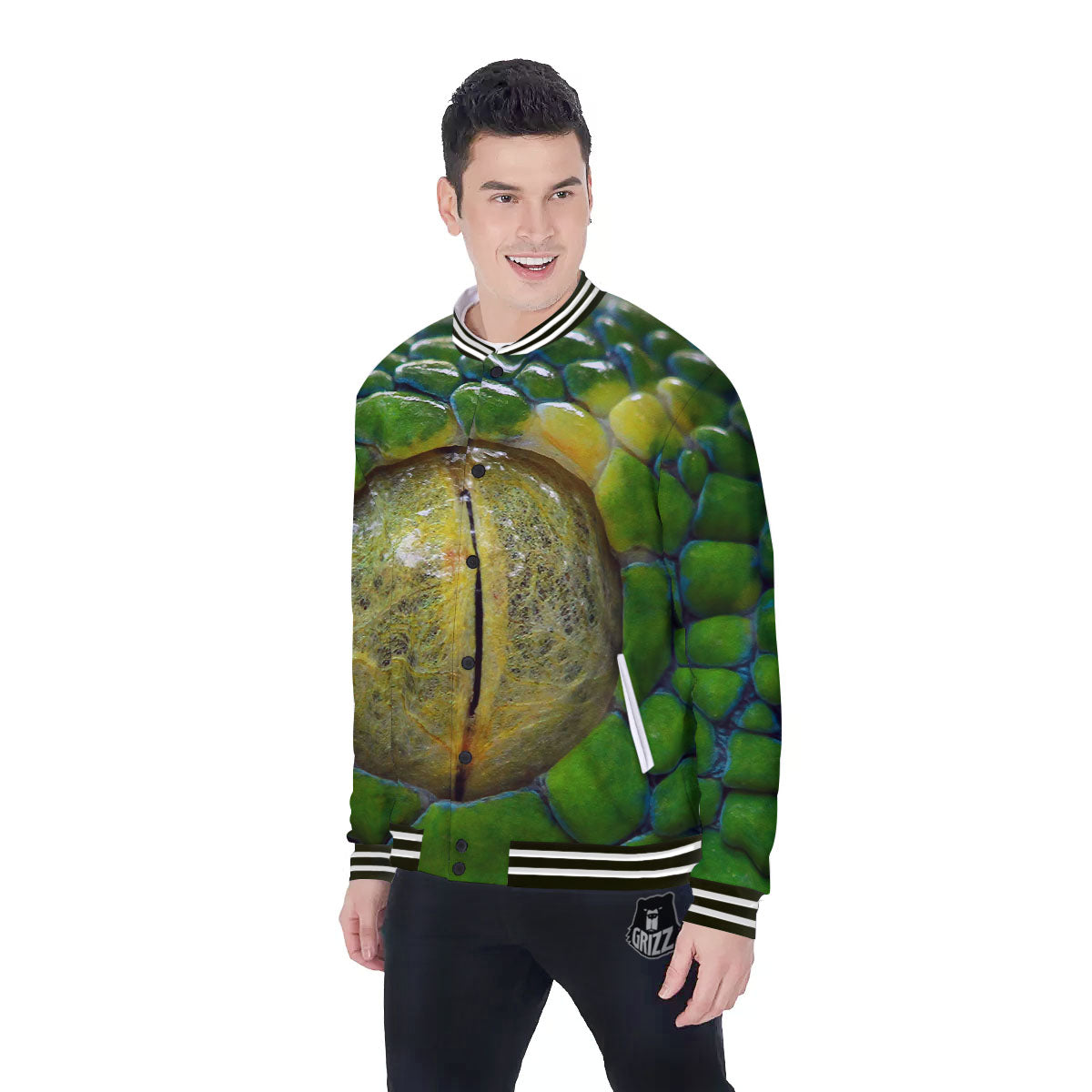Snake Eye Green Print Baseball Jacket-grizzshop