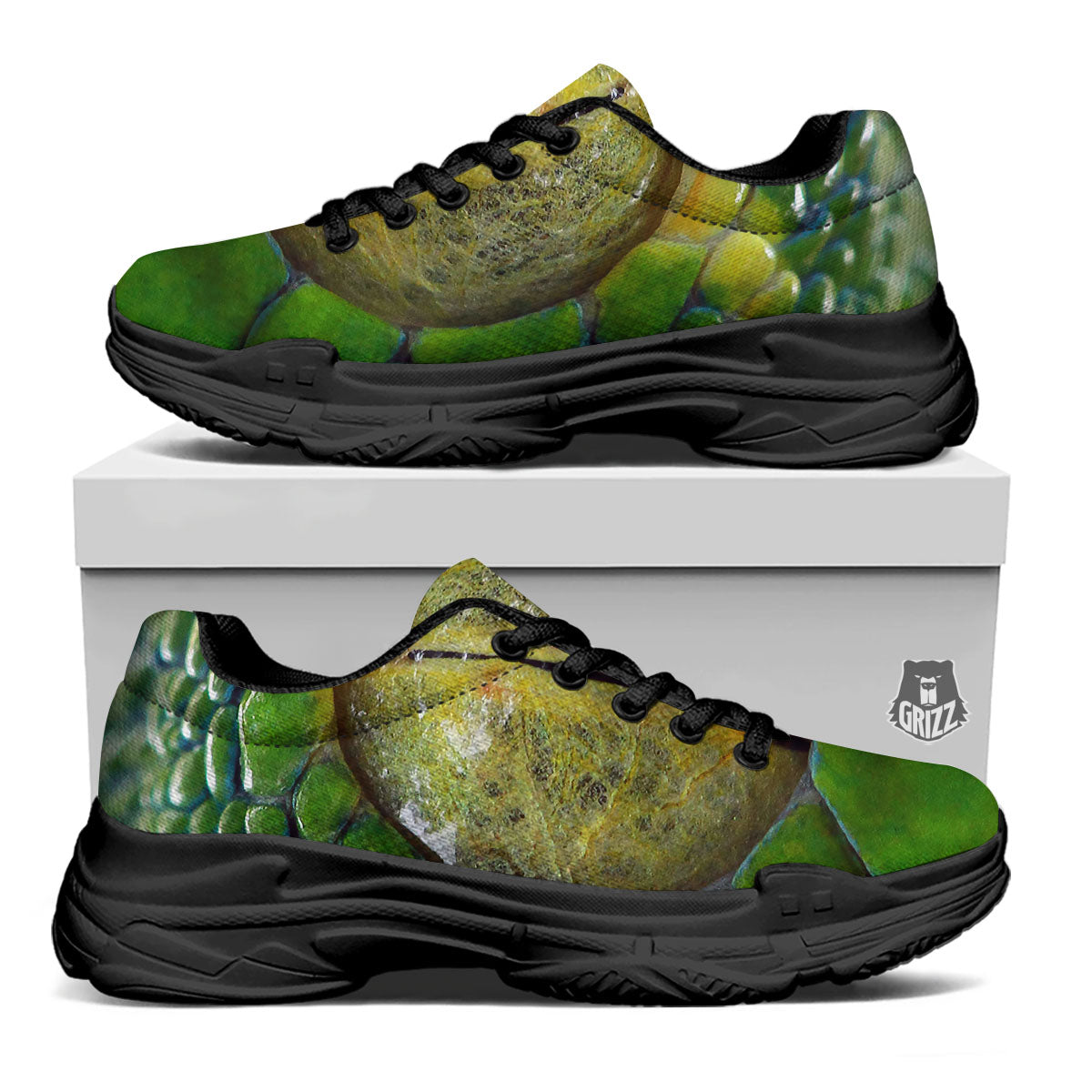 Snake Eye Green Print Black Chunky Shoes-grizzshop