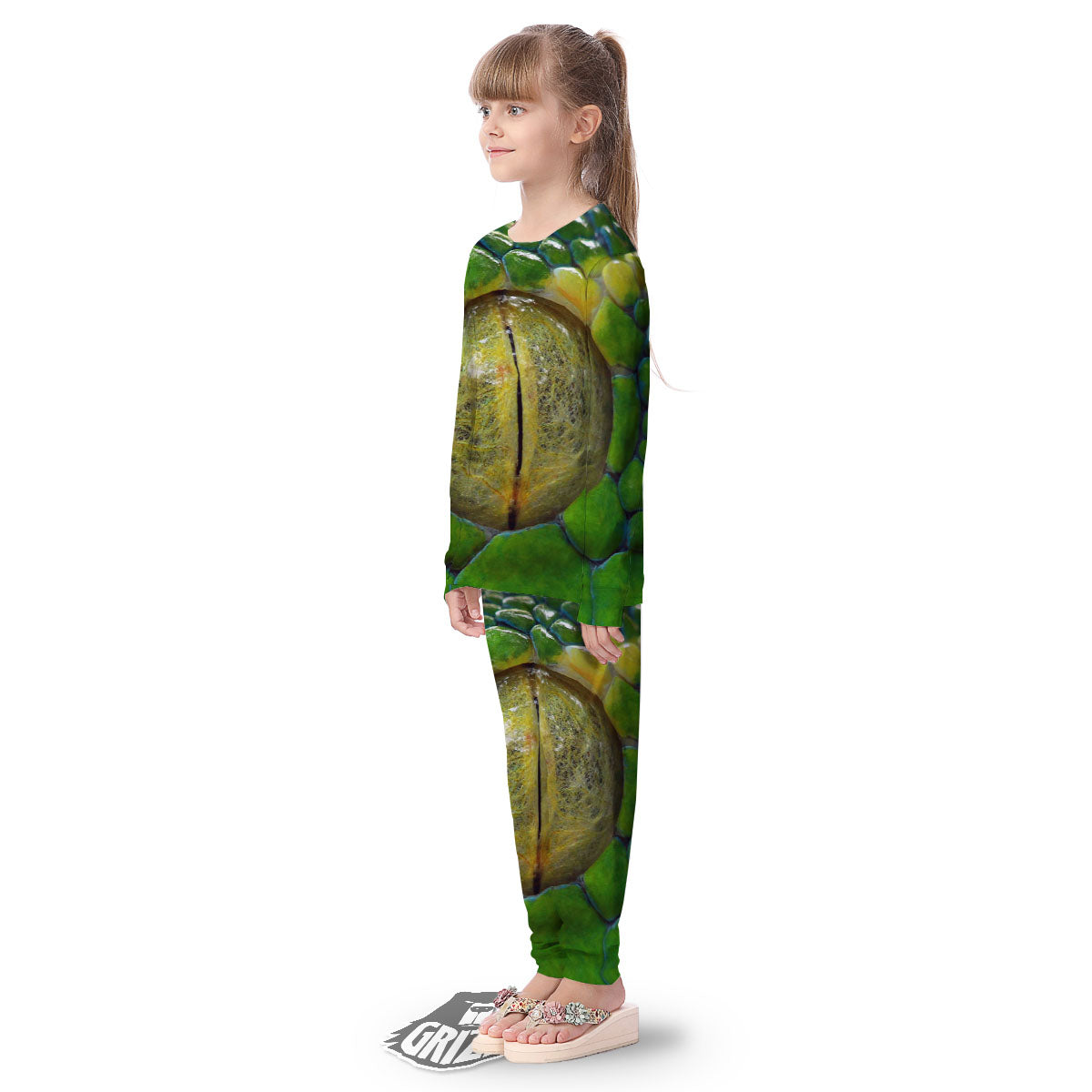 Snake Eye Green Print Kid's Pajamas-grizzshop