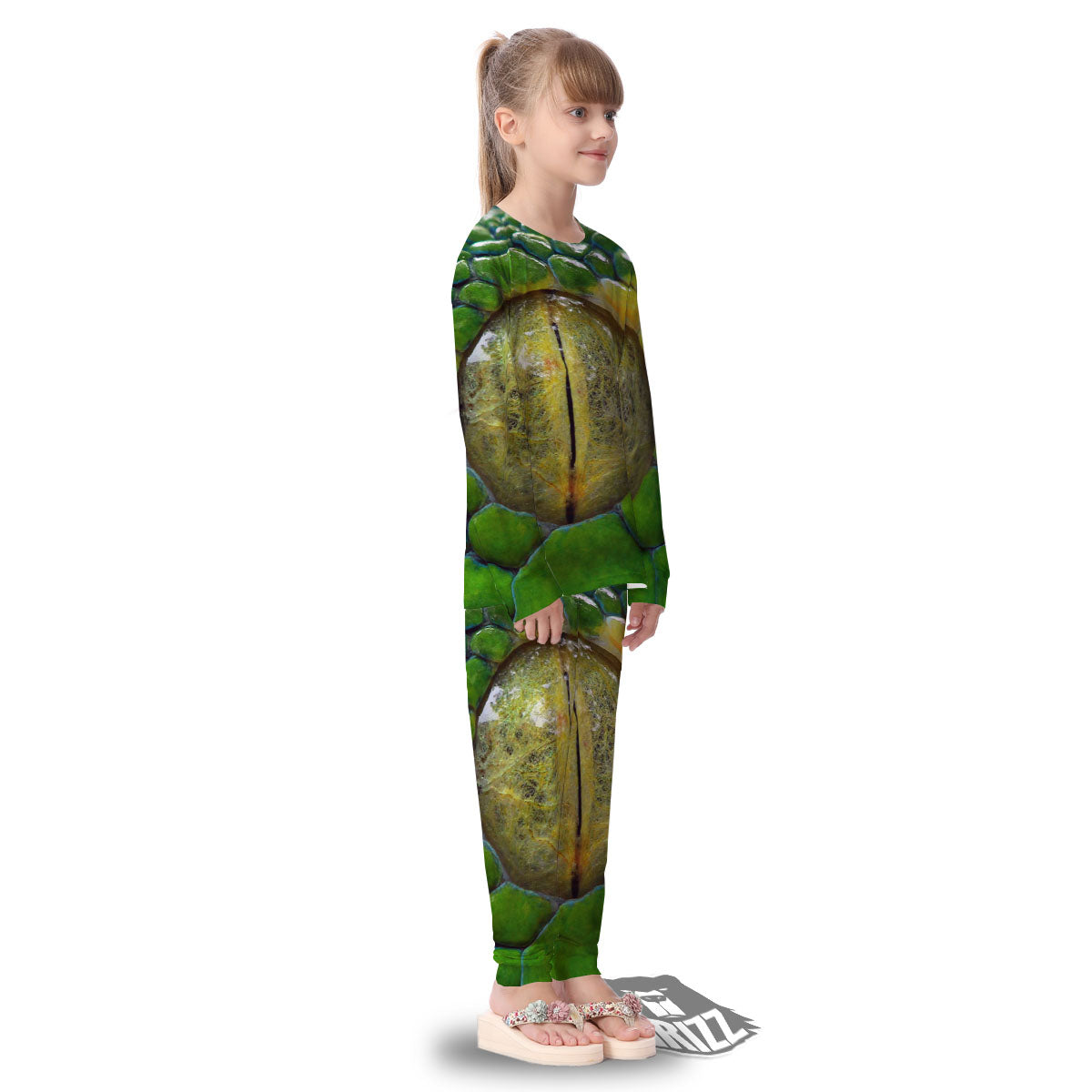 Snake Eye Green Print Kid's Pajamas-grizzshop