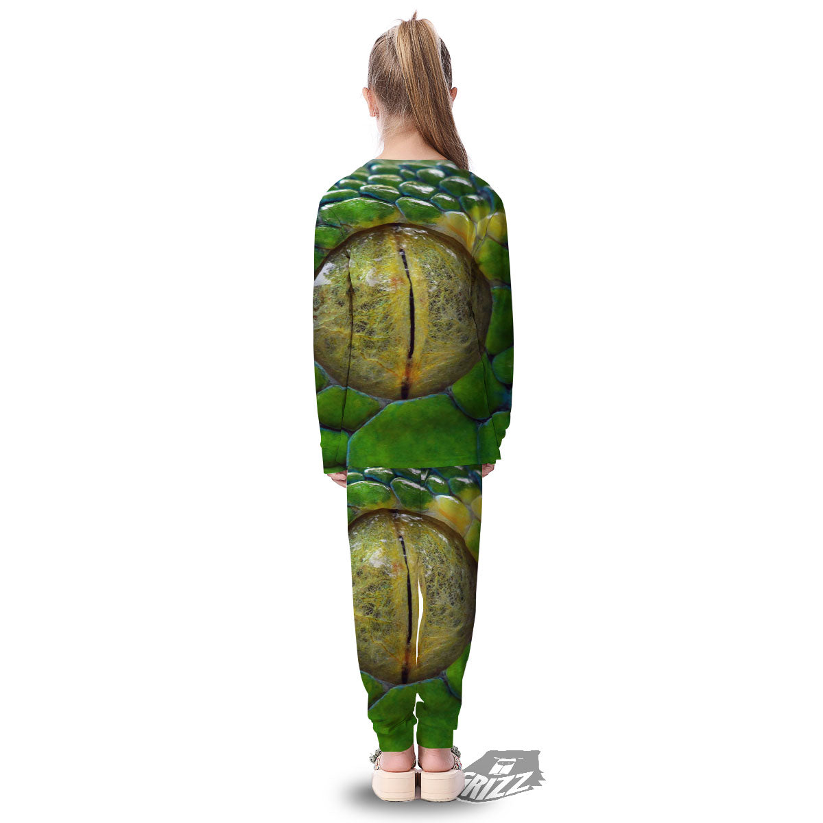 Snake Eye Green Print Kid's Pajamas-grizzshop