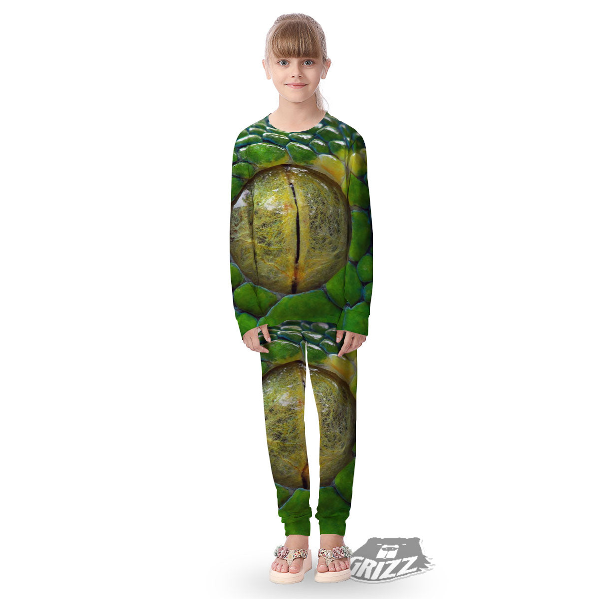 Snake Eye Green Print Kid's Pajamas-grizzshop