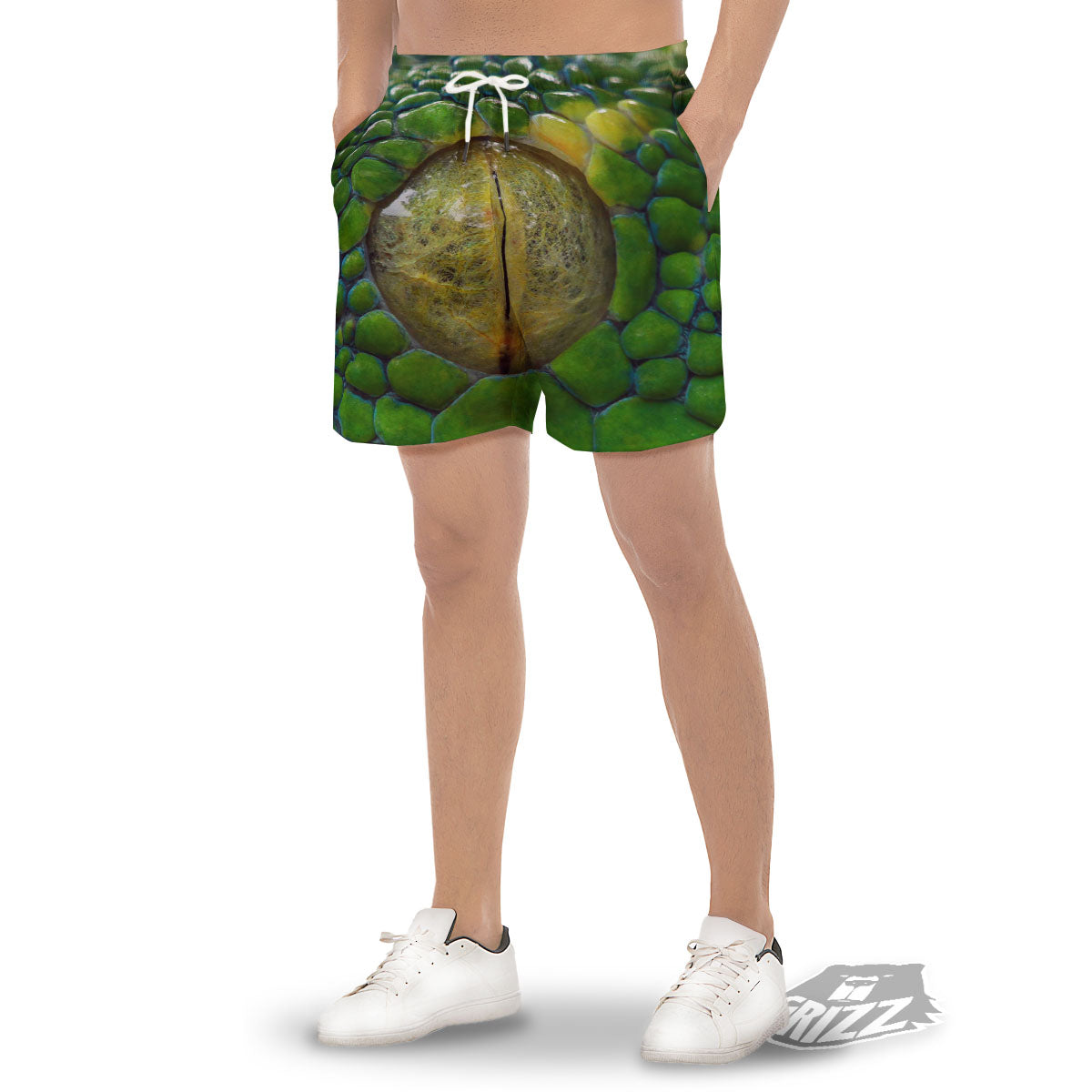 Snake Eye Green Print Men's Gym Shorts-grizzshop