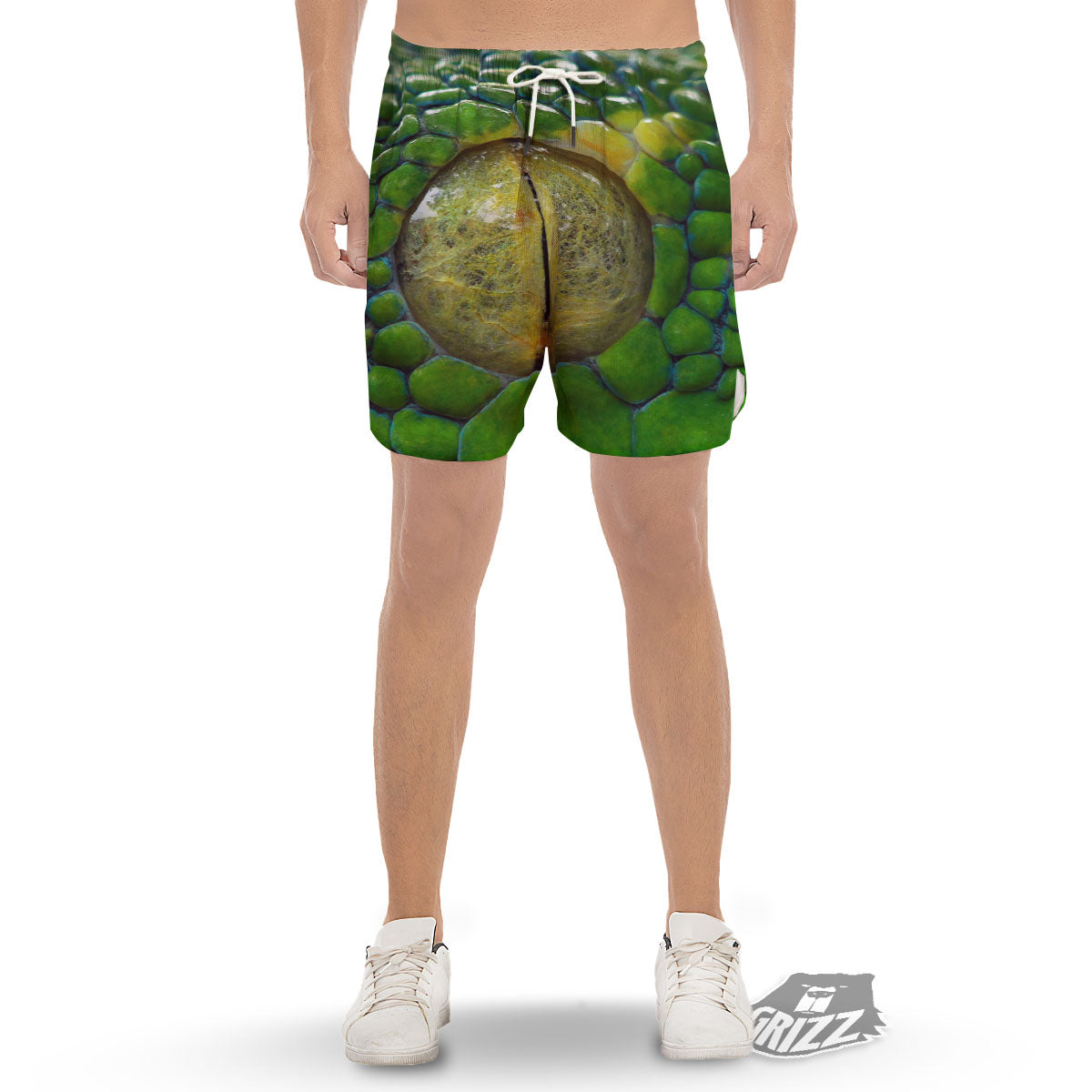 Snake Eye Green Print Men's Gym Shorts-grizzshop