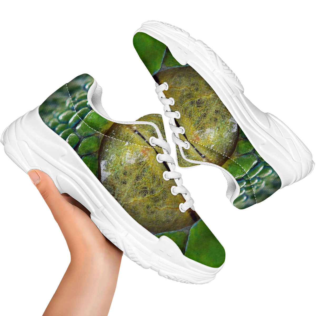 Snake Eye Green Print White Chunky Shoes-grizzshop