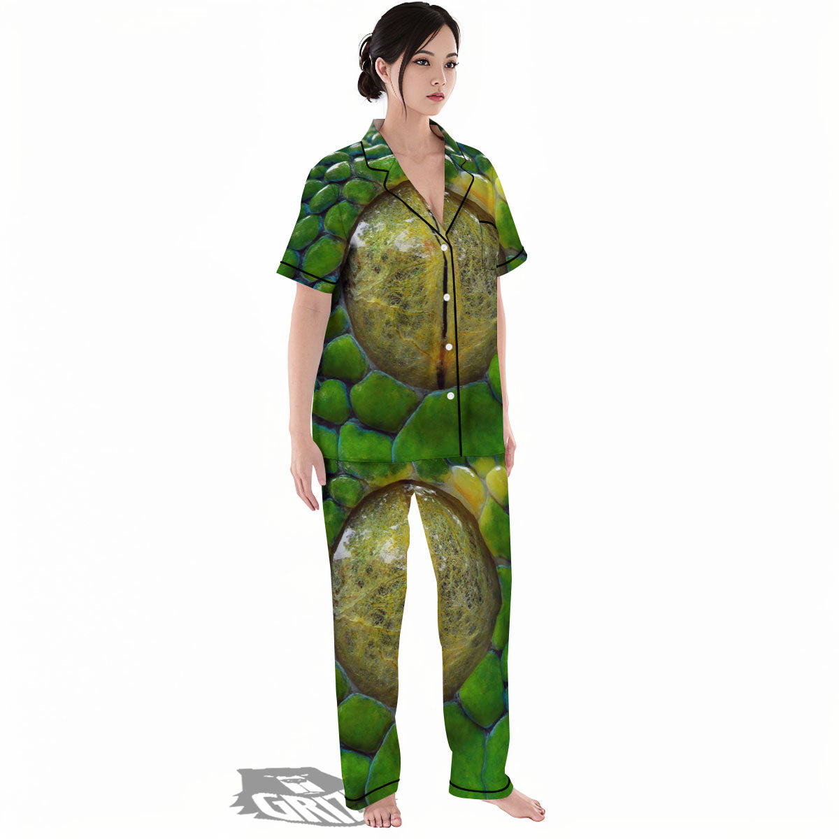 Snake Eye Green Print Women's Pajamas Set-grizzshop