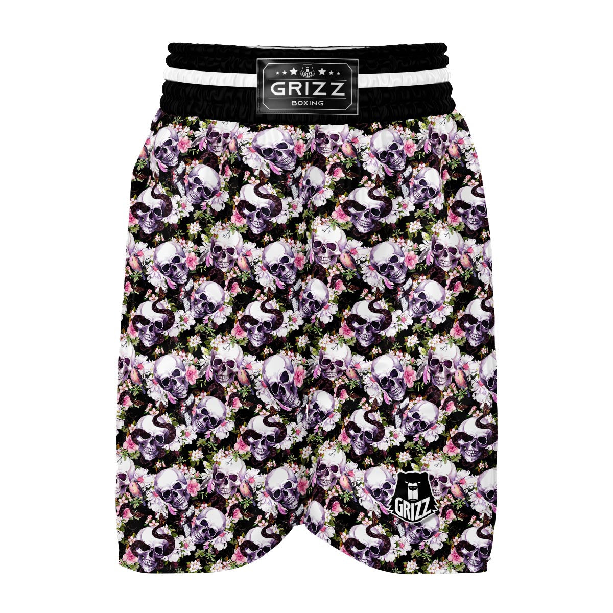 Snake Floral Skull Boxing Shorts-grizzshop