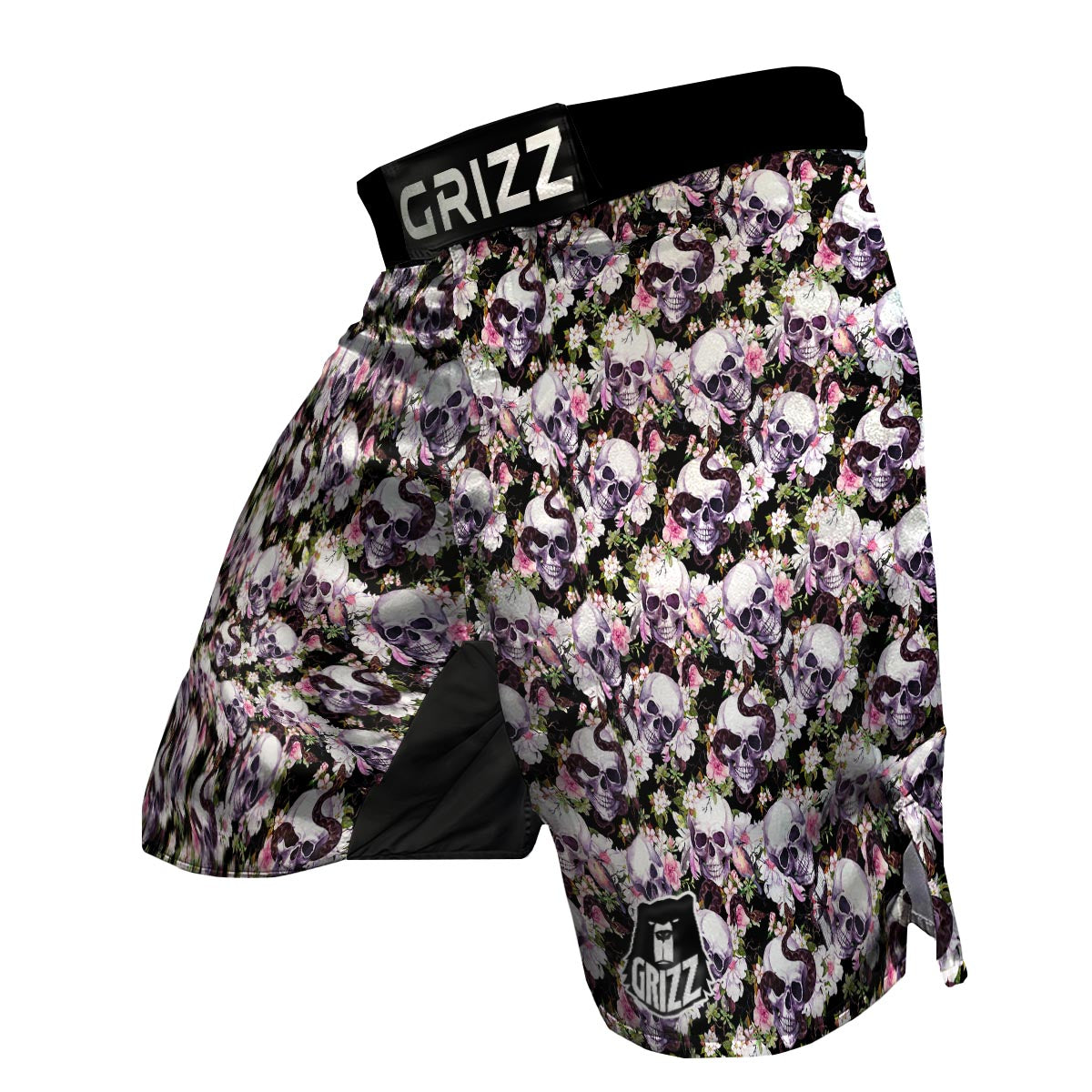 Snake Floral Skull MMA Shorts-grizzshop