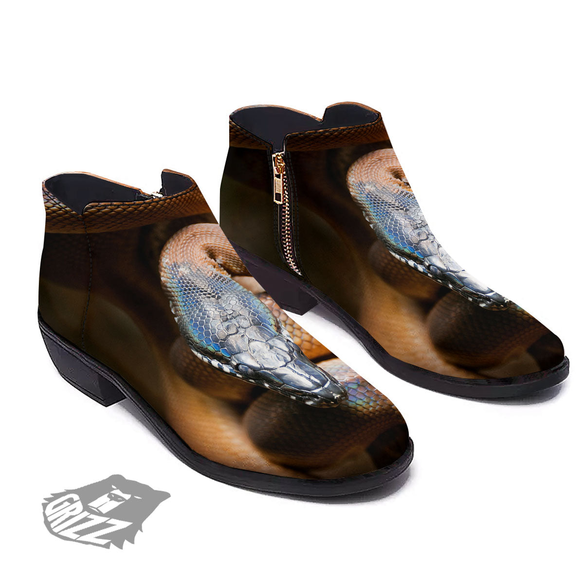Snake Leiopython Print Ankle Boots-grizzshop