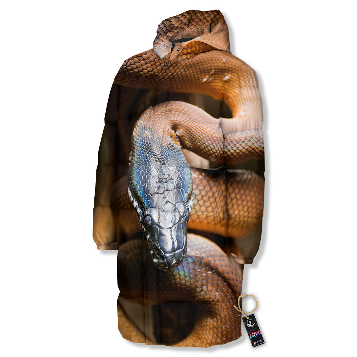 Snake Leiopython Print Long Down Jacket-grizzshop