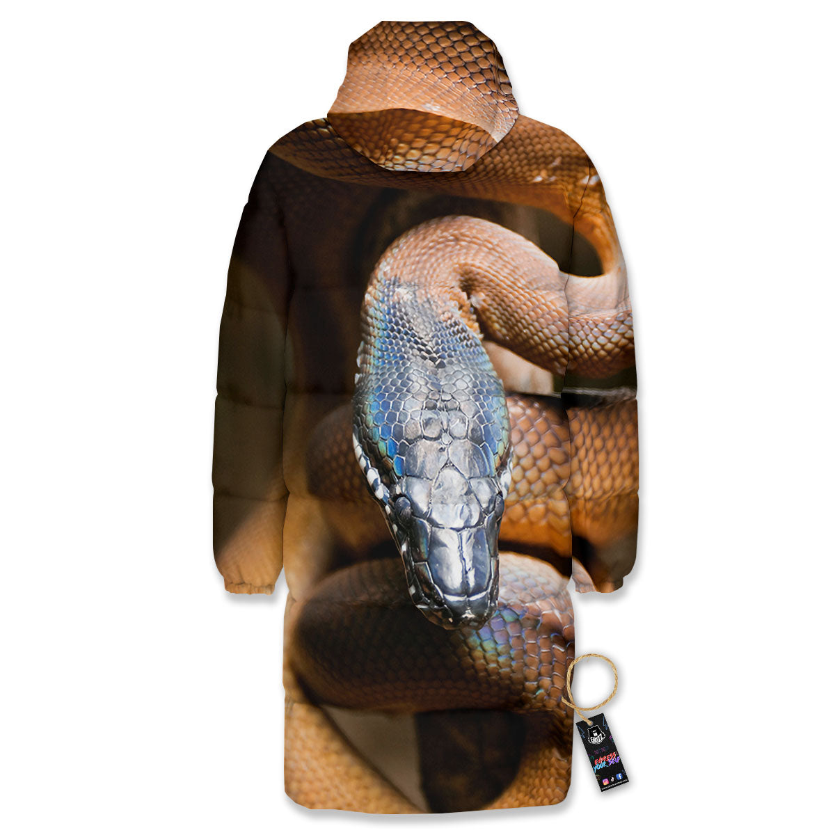 Snake Leiopython Print Long Down Jacket-grizzshop