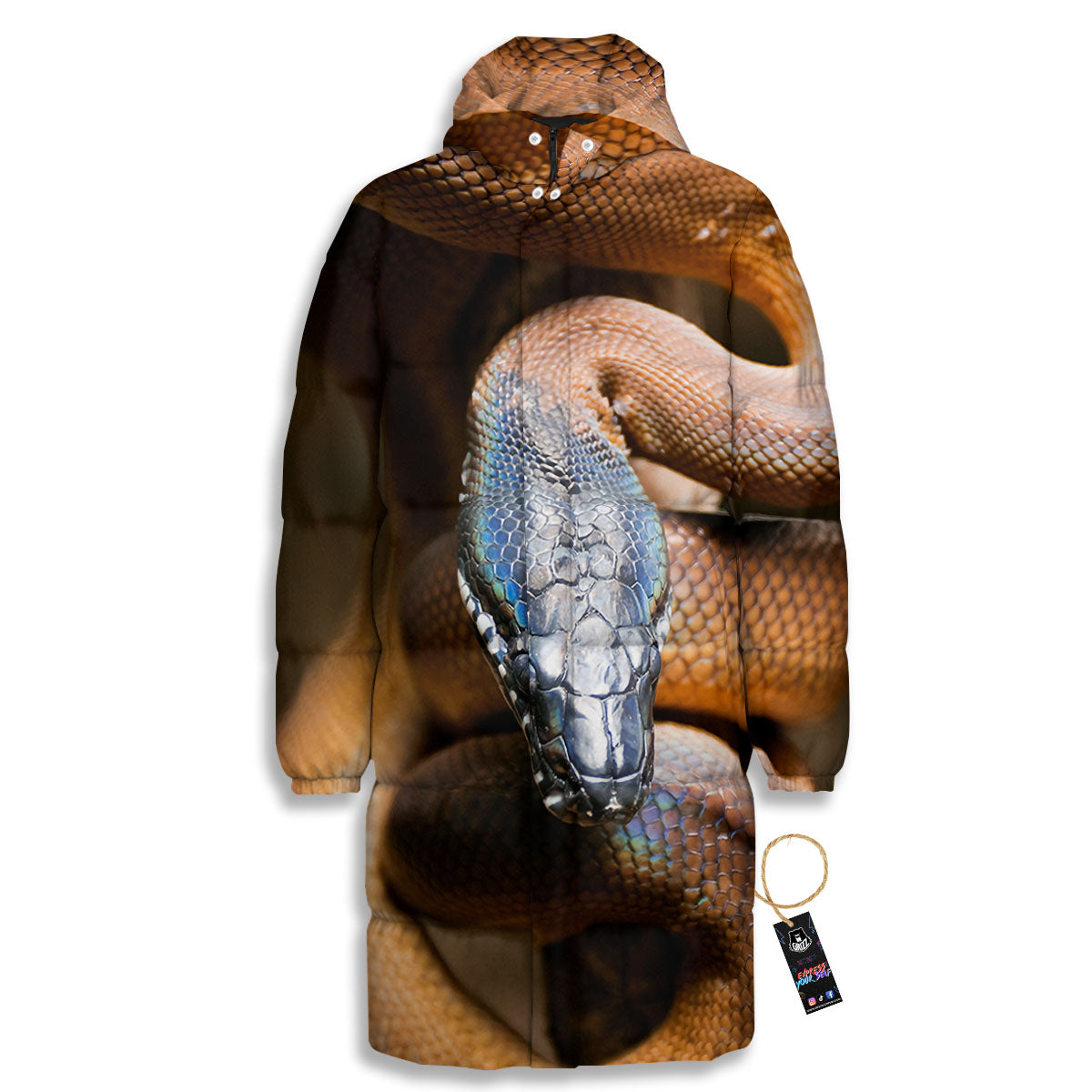 Snake Leiopython Print Long Down Jacket-grizzshop