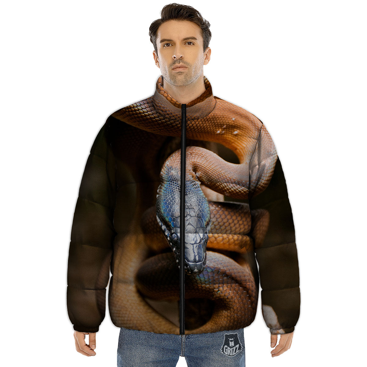 Snake Leiopython Print Puffer Jacket-grizzshop