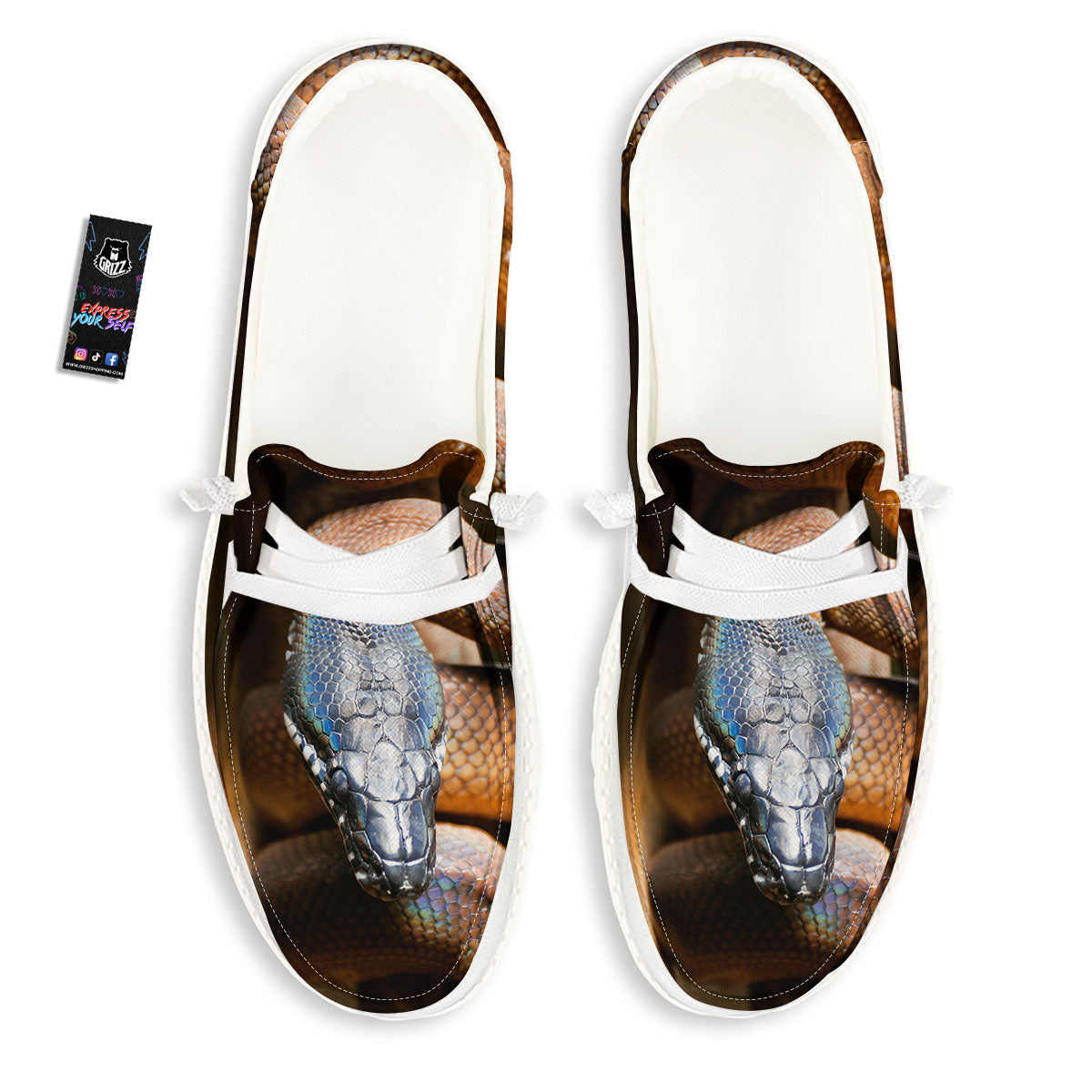 Snake Leiopython Print White Loafers-grizzshop