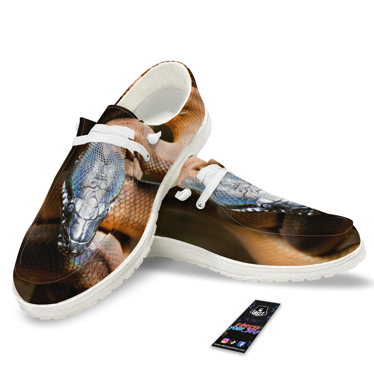 Snake Leiopython Print White Loafers-grizzshop