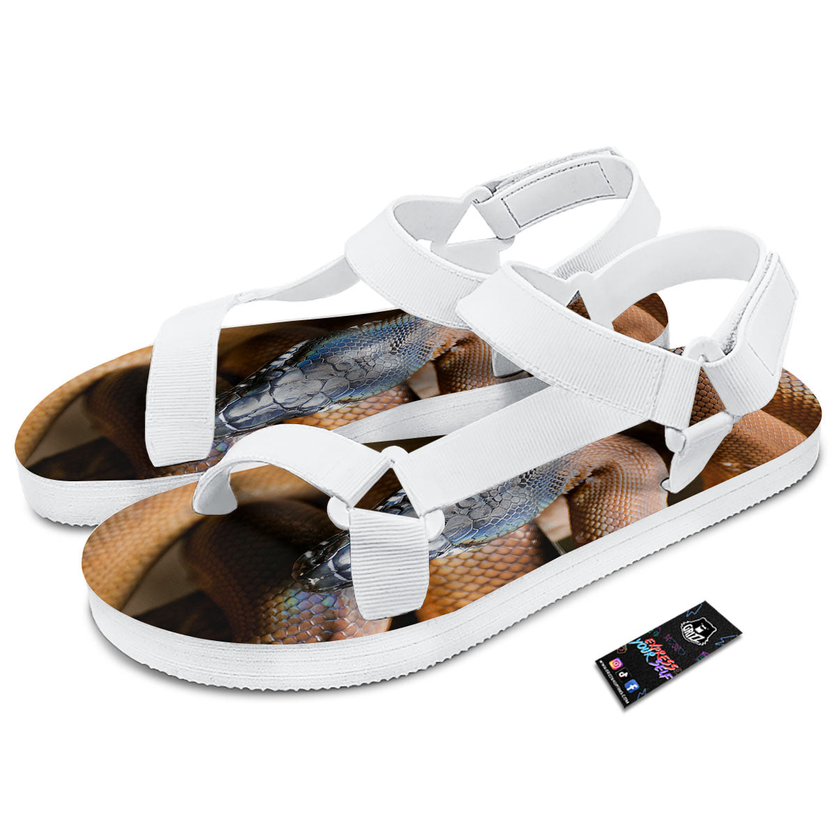 Snake Leiopython Print White Open Toe Sandals-grizzshop