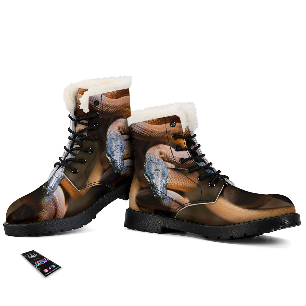 Snake Leiopython Print Winter Boots-grizzshop