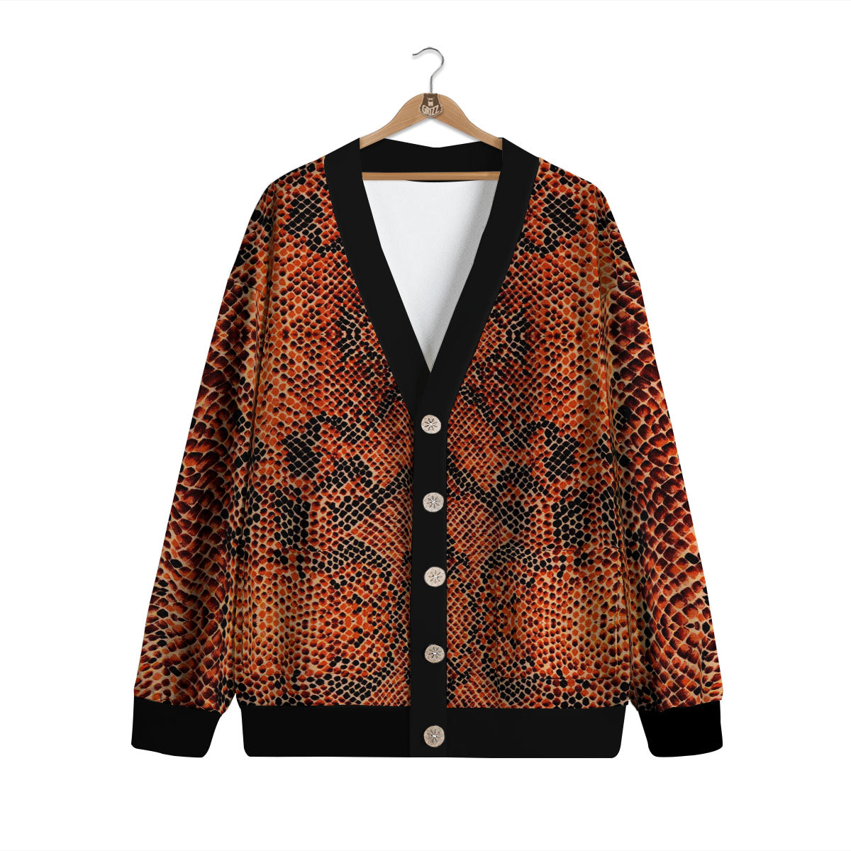 Snake Orange Print Pattern Cardigan-grizzshop