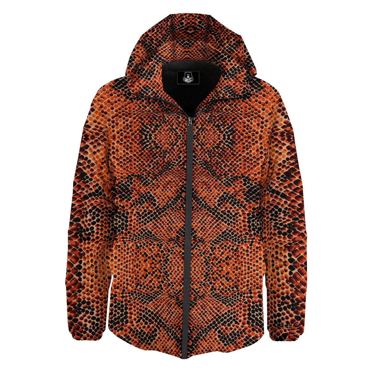 Snake Orange Print Pattern Down Jacket-grizzshop