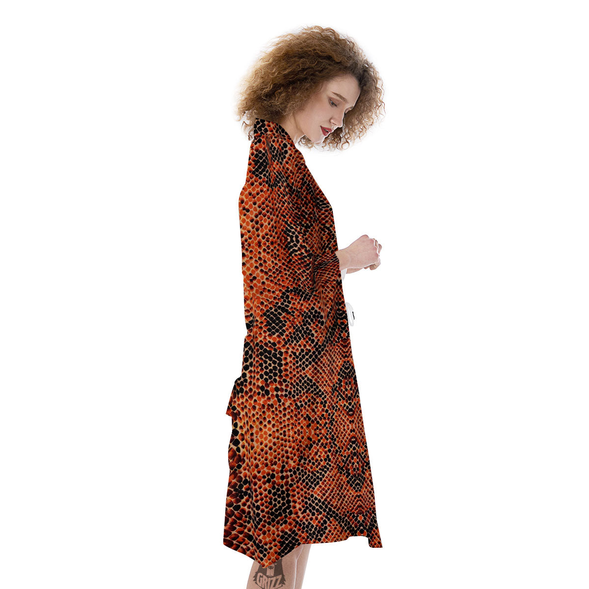 Snake Orange Print Pattern Kimono-grizzshop