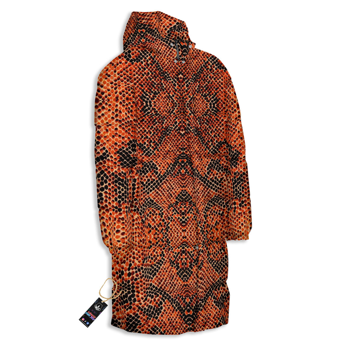 Snake Orange Print Pattern Long Down Jacket-grizzshop
