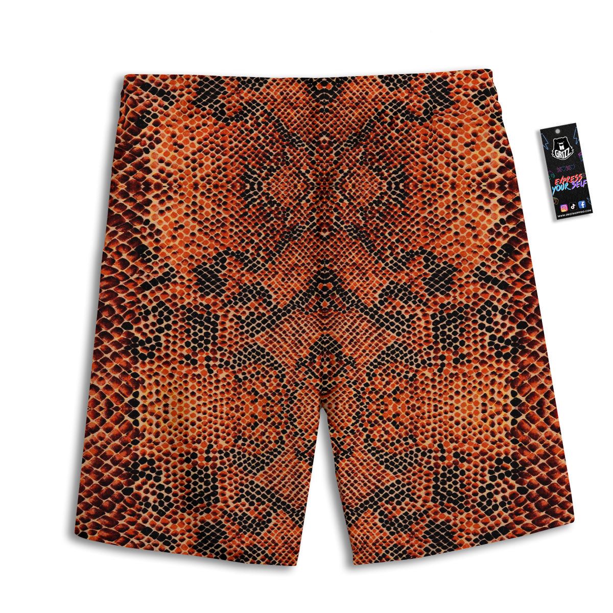 Snake Orange Print Pattern Men's Athletic Shorts